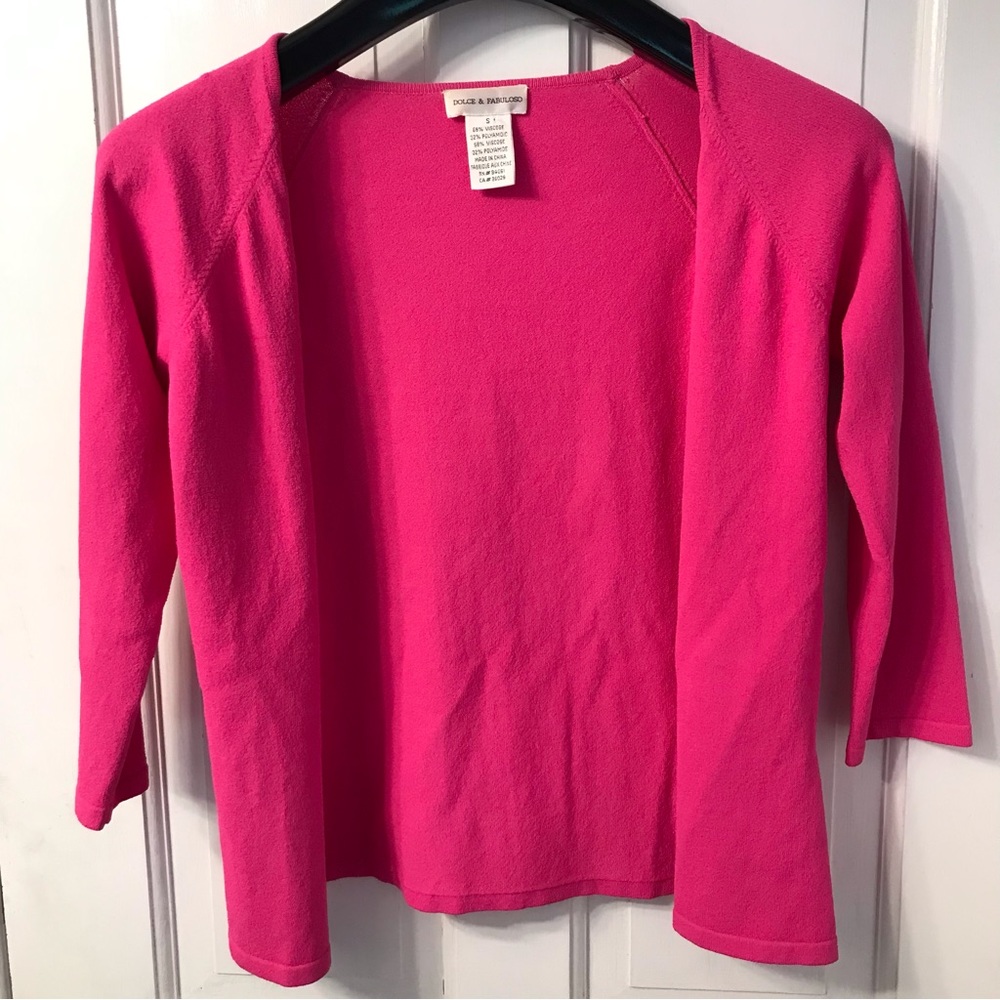 Dolce & Fabulouso open front cardigan S hot pink textured 3/4 sleeve lightweight